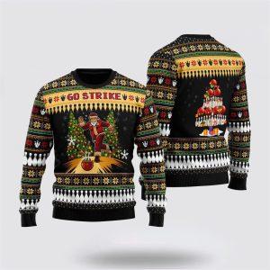Santa Bowling Go Strike Ugly Christmas Sweater…