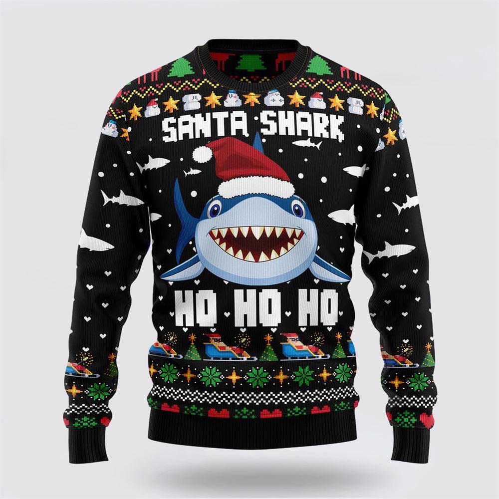 Santa Shark Ho Ho Ho Ugly Christmas Sweater – Sweater Gifts For Pet Lover Santa Shark Ho Ho Ho Ugly Christmas Sweater – Sweater Gifts For Pet Lover