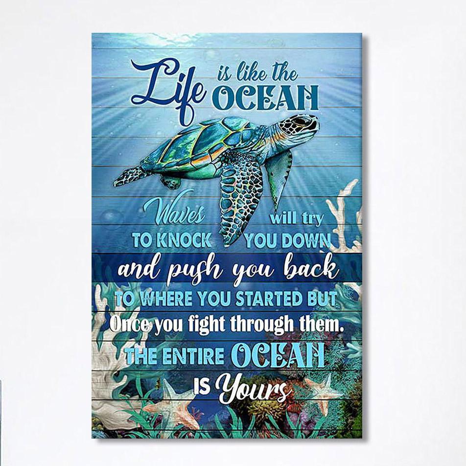 Sea Turtle Life Is Like The Ocean Canvas Print- Christian Wall Art Canvas Home Decor