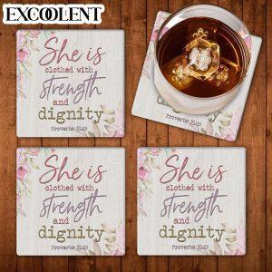 She Is Clothed With Strength And Dignity Wall Decor Stone Coasters Coasters Gifts For Christian 1 w4eh3f.jpg