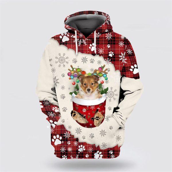 Shetland Sheepdog In Snow Pocket Merry Christmas All Over Print 3D Hoodie – Dog Lover Christmas Hoodie