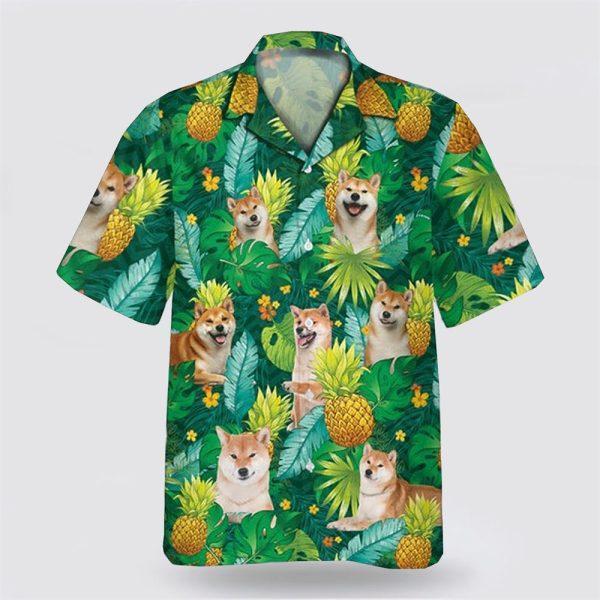 Shiba Inu Dog Leaves Green Tropic Pattern Hawaiian Shirt – Gift For Dog Lover
