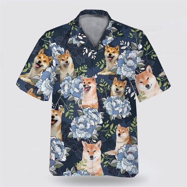 Shiba Inu Dog On The Blue Flower Background Hawaiian Shirt – Pet Lover Hawaiian Shirts