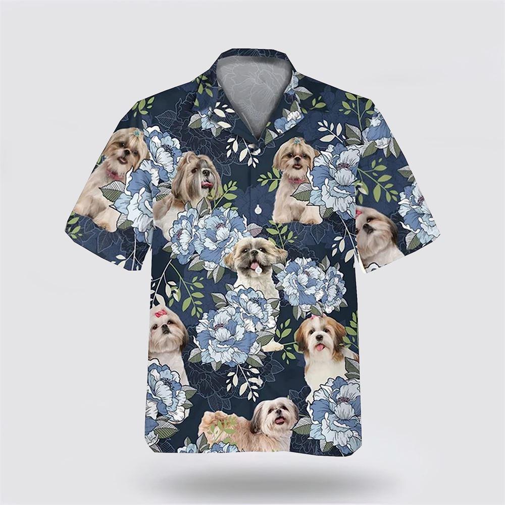Shih Poo  On The Blue Flower Background Hawaiian Shirt – Pet Lover Hawaiian Shirts