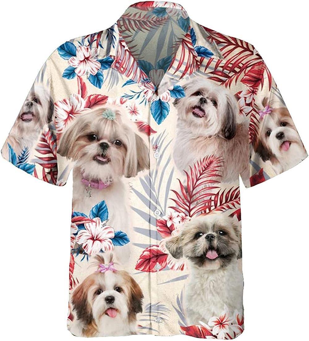 Shih Tzu On The Red Flower Tropic Background Hawaiian Shirt – Pet Lover Hawaiian Shirts Shih Tzu On The Red Flower Tropic Background Hawaiian Shirt – Pet Lover Hawaiian Shirts