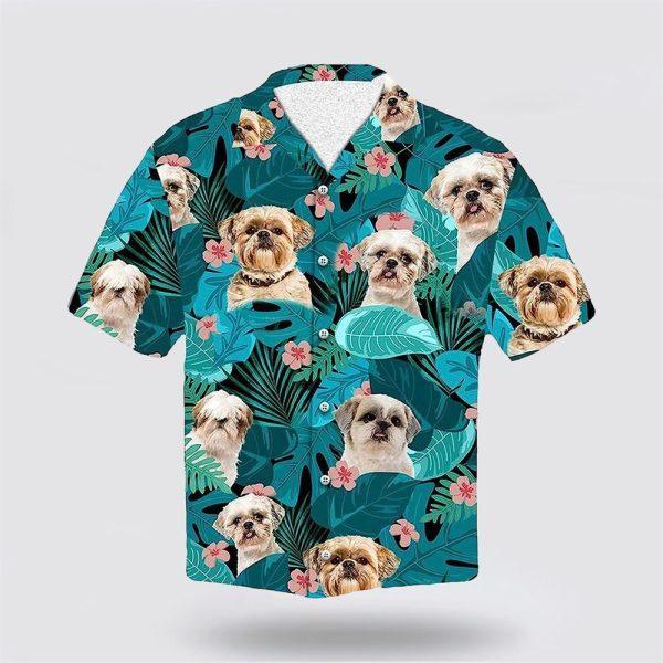 Shihtzu Dog On The Green Tropic Background Hawaiian Shirt – Pet Lover Hawaiian Shirts
