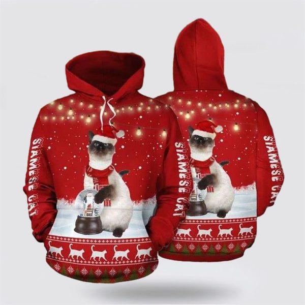 Siamese Cat Christmas Red 3D All Over Print Hoodie – Cat Lover Christmas Hoodie