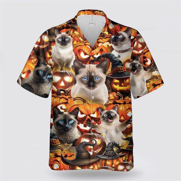 Siamese Cat Halloween Pattern Hawaiian Shirt – Gift For Cat Lover