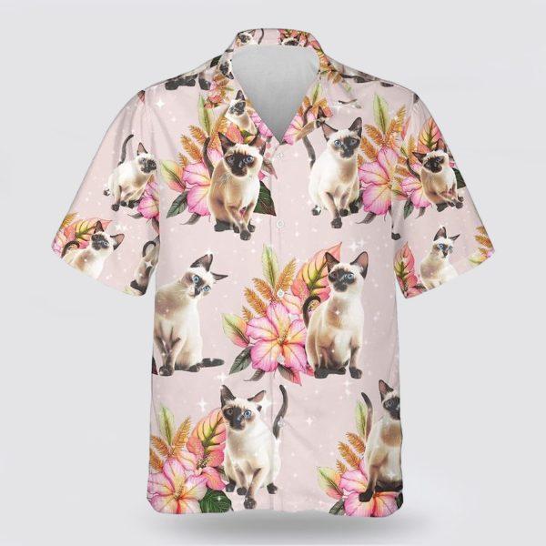 Siamese Cat With Pink Flower tropic Pattern Hawaiin Shirt – Gifts For Pet Lover