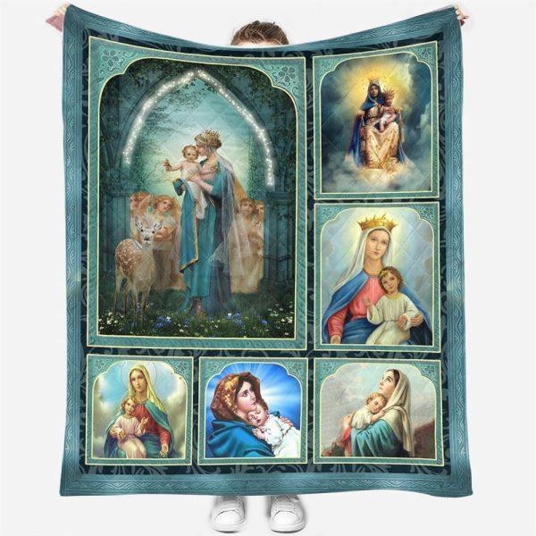 Sika Deer,Maria And Jesus Christian Quilt Blanket – Gifts For Christians