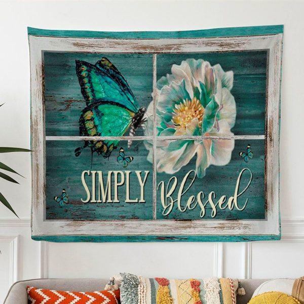 Simply Blessed Tapestry Wall Art Butterfly Camellia Flower Christian Art – Gifts For Christian Families
