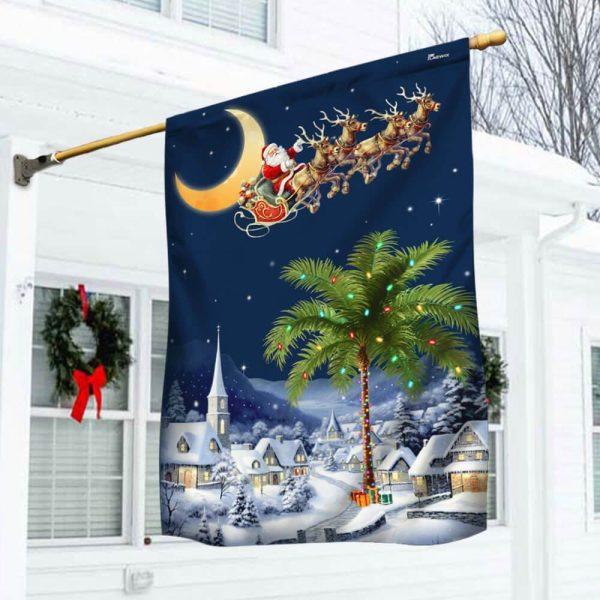 South Carolina Christmas Flag Santa Sleigh Palm Tree Christmas Night in South Carolina – Christmas Flag Outdoor Decoration