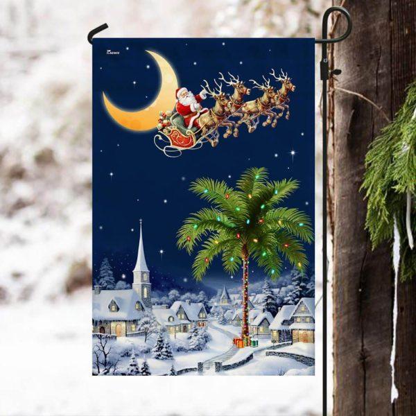 South Carolina Christmas Flag Santa Sleigh Palm Tree Christmas Night in South Carolina – Christmas Flag Outdoor Decoration