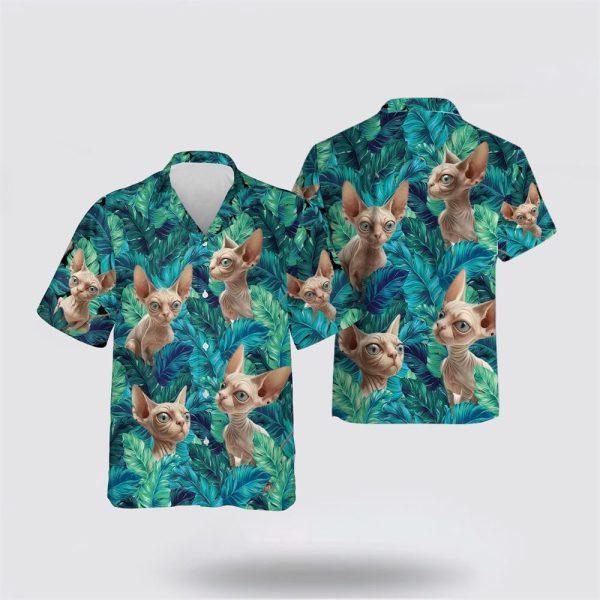 Sphyns Cat In The Green Tropic Pattern Hawaiin Shirt – Gifts For Pet Lover