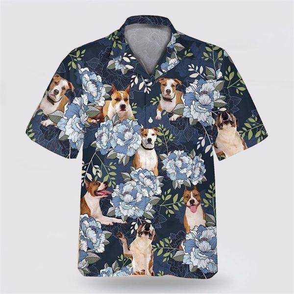 Staffordshire Dog  On The Blue Flower Background Hawaiian Shirt – Pet Lover Hawaiian Shirts