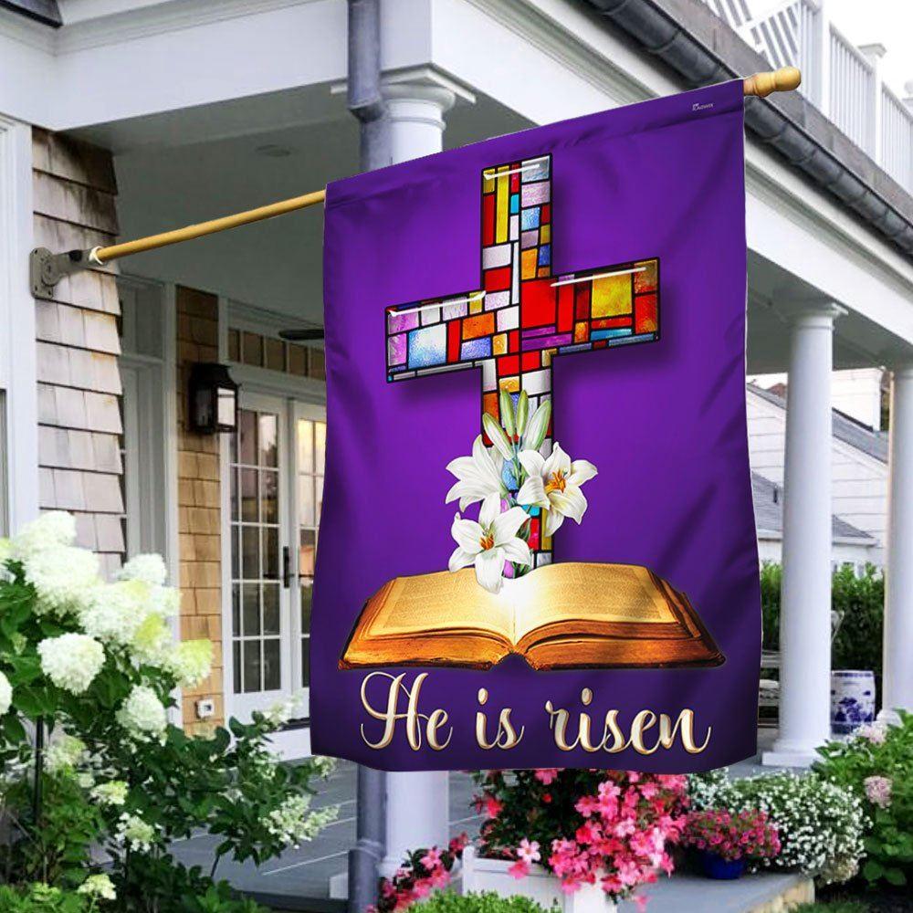 Stained Glass Christian Cross Jesus Christ Easter He Is Risen Flag – Christian Flag Outdoor Decoration