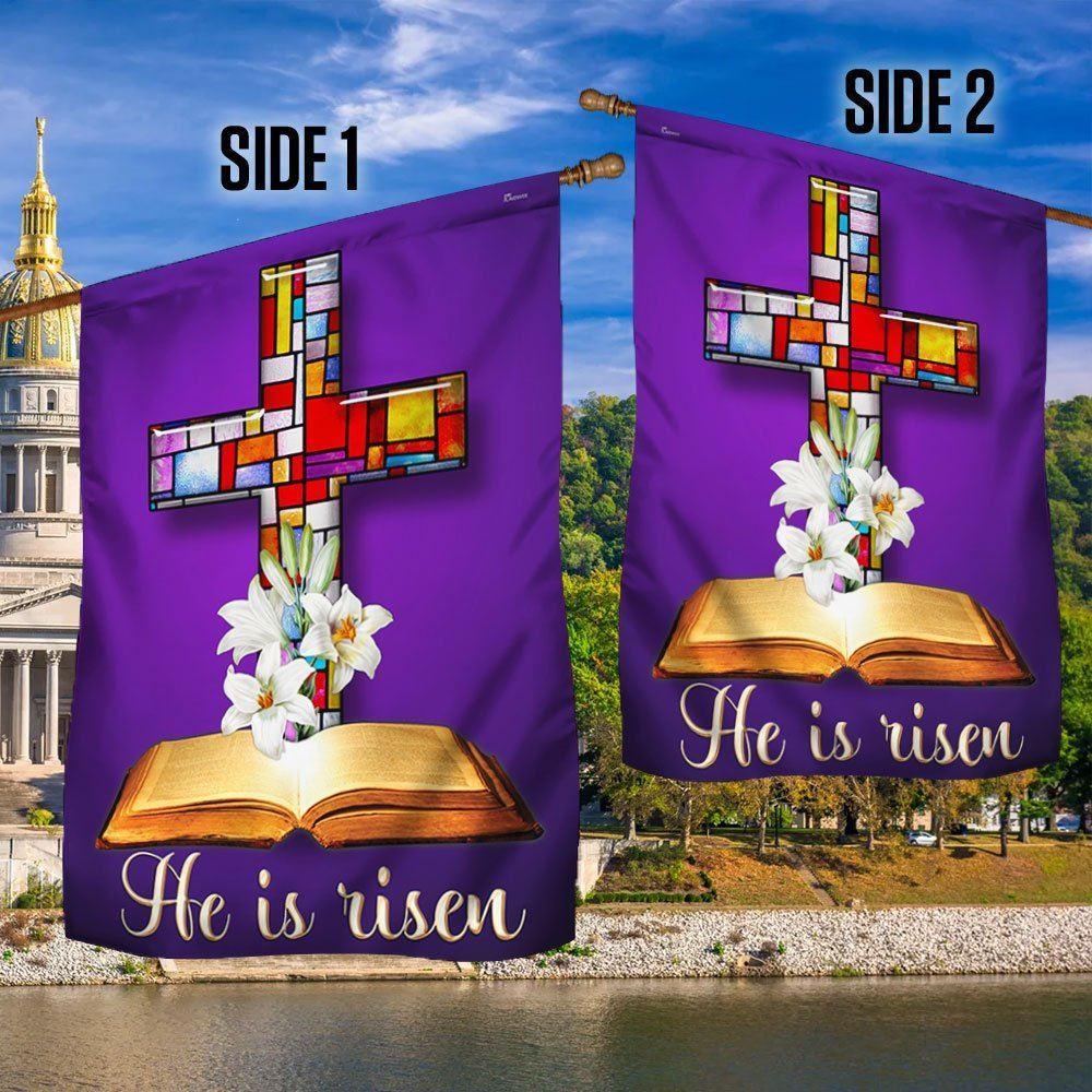 Stained Glass Christian Cross Jesus Christ Easter He Is Risen Flag – Christian Flag Outdoor Decoration