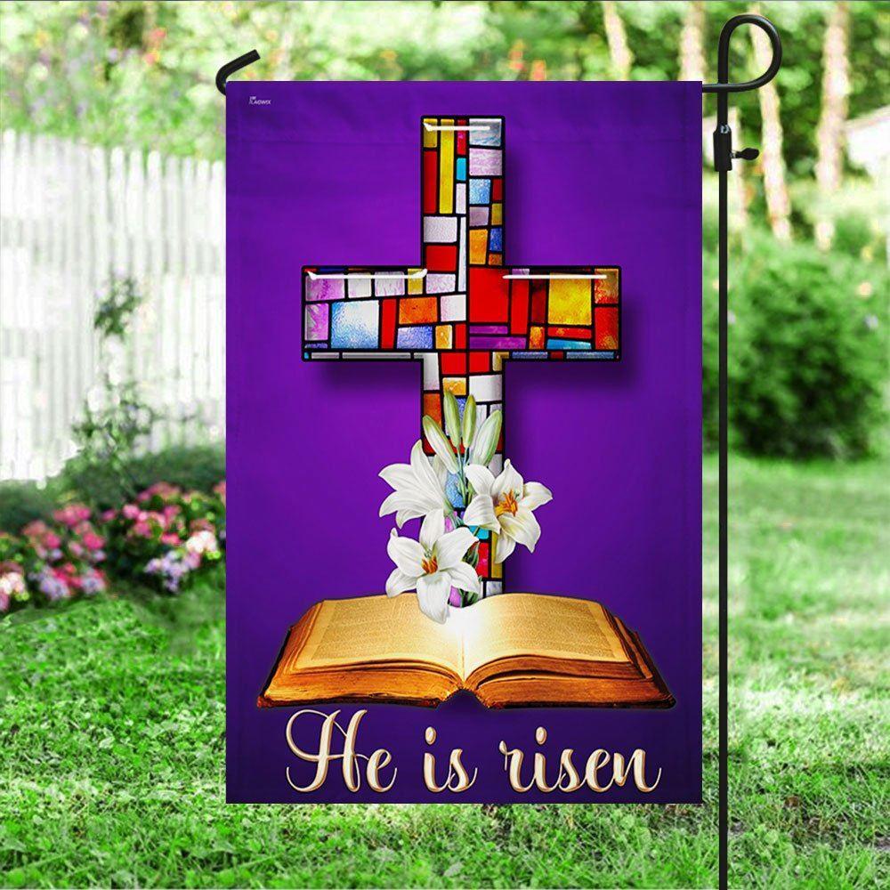 Stained Glass Christian Cross Jesus Christ Easter He Is Risen Flag – Christian Flag Outdoor Decoration