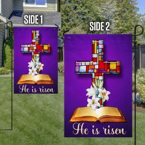 Stained Glass Christian Cross Jesus Christ Easter He Is Risen Flag 4