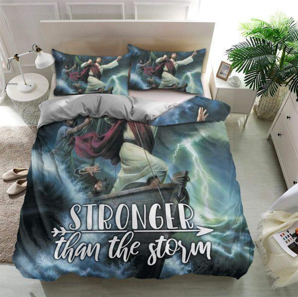 Stronger Than The Storm Christian Quilt Bedding Set – Christian Gift For Believers