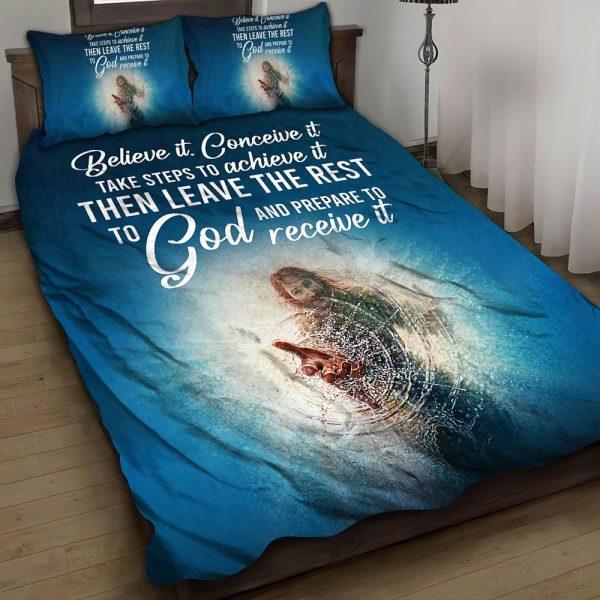 Take Steps To Achieve It, Then Leave the Rest To God Christian Quilt Bedding Set – Christian Gift For Believers
