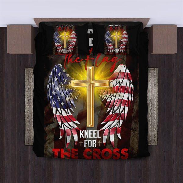 The Flag Kneel For The Cross Christian Quilt Bedding Set – Christian Gift For Believers