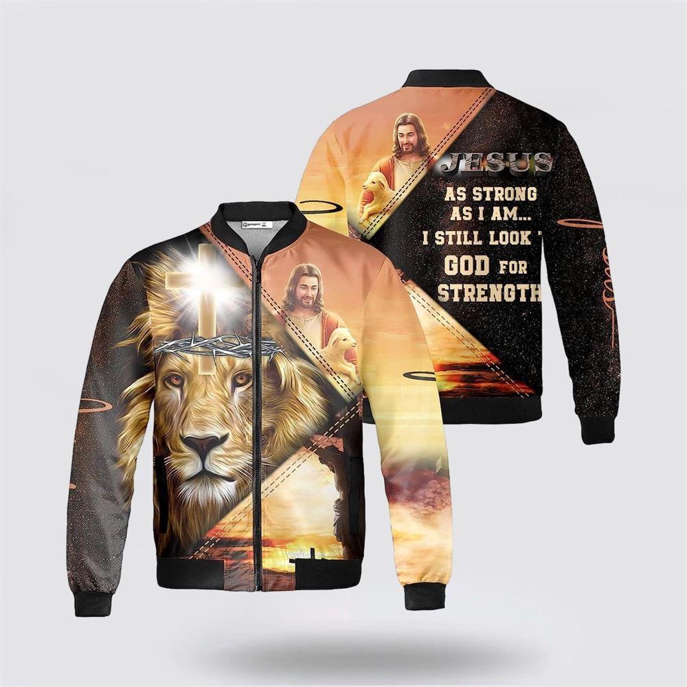 The Lion Cross Jesus As Strong As I Am Bomber Jacket – Gifts For Jesus Lovers
