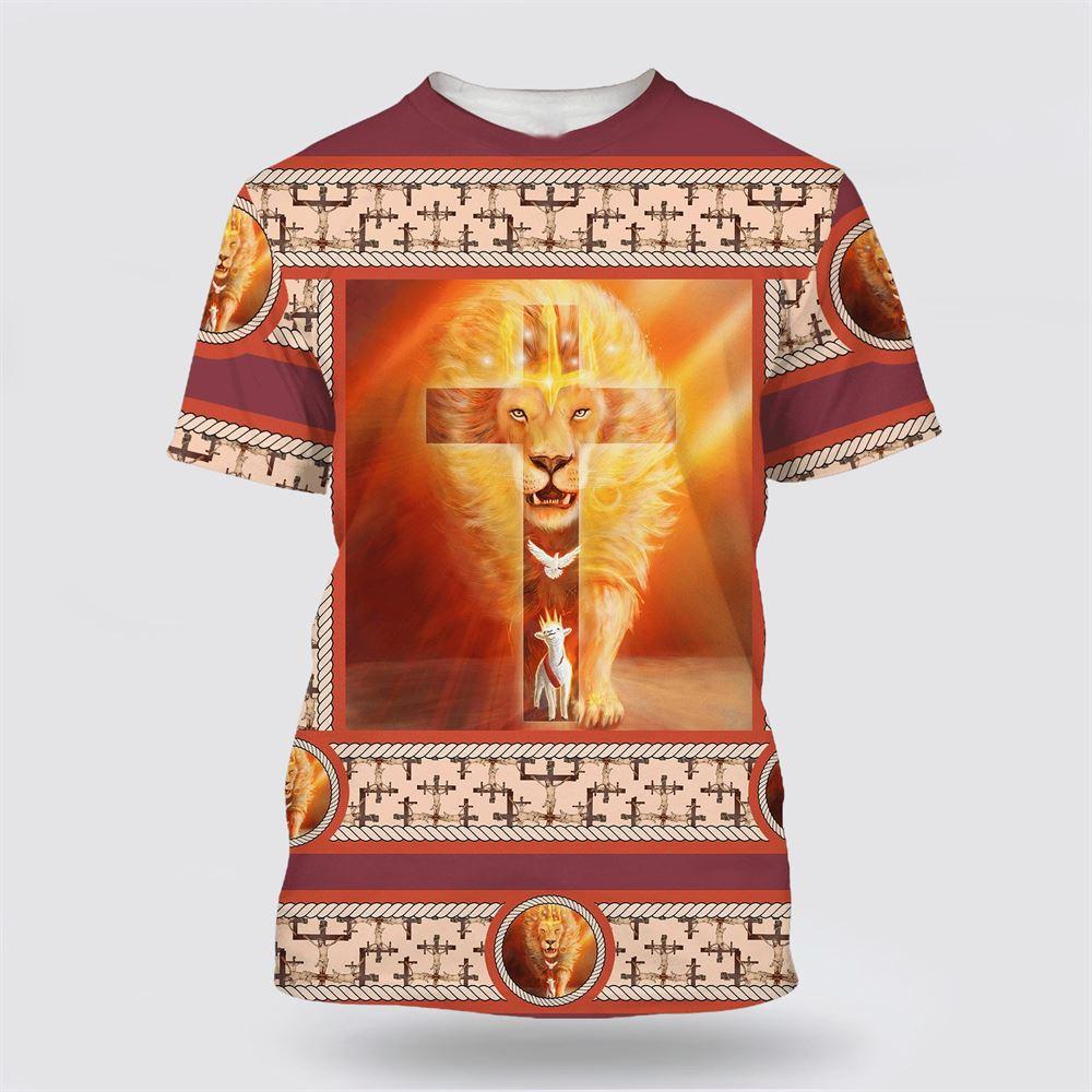 The Lion Lamb Dove Cross All Over Print 3D T Shirt – Gifts For Christians