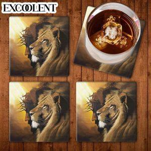 The Lion Of Judah Half Jesus Christ Half Lion Stone Coasters Coasters Gifts For Christian 1 nxrcdr.jpg