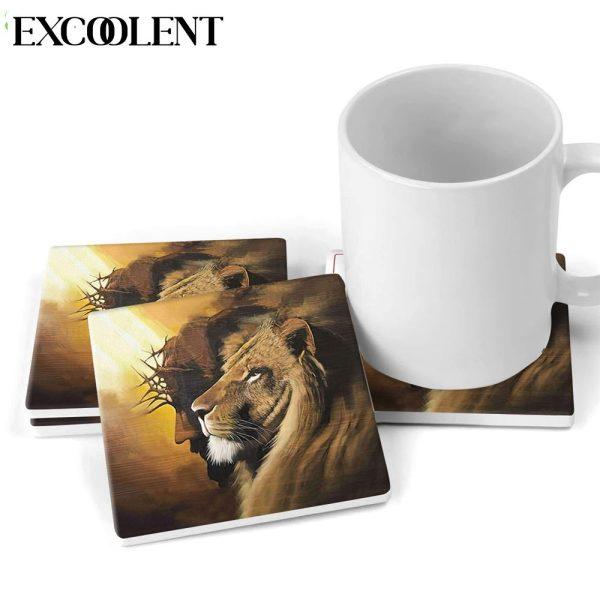 The Lion Of Judah Half Jesus Christ Half Lion Stone Coasters – Coasters Gifts For Christian