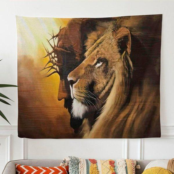 The Lion Of Judah Jesus Christ Tapestry Wall Art Lion And Jesus Picture – Gifts For Christian Families