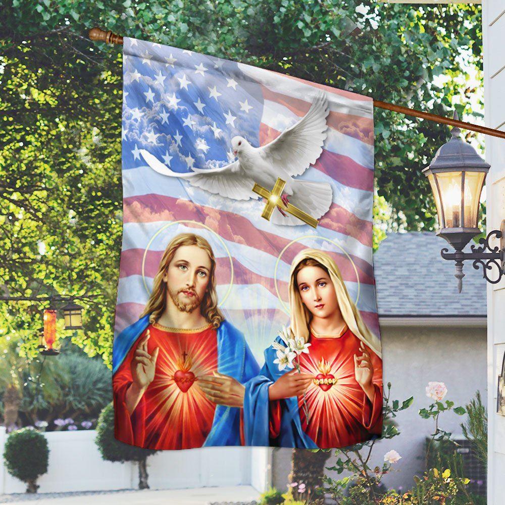 The Sacred Heart Of Jesus &amp The Immaculate Heart Of Mary Flag – Christian Flag Outdoor Decoration