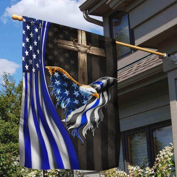 The Thin Blue Line American Eagle Christian Cross Flag – Christian Flag Outdoor Decoration