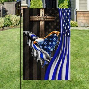 The Thin Blue Line American Eagle Christian Cross Flag 3