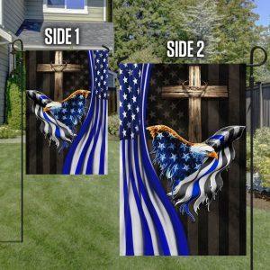 The Thin Blue Line American Eagle Christian Cross Flag 4