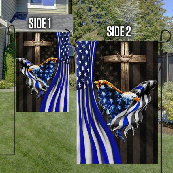 The Thin Blue Line American Eagle Christian Cross Flag – Christian Flag Outdoor Decoration