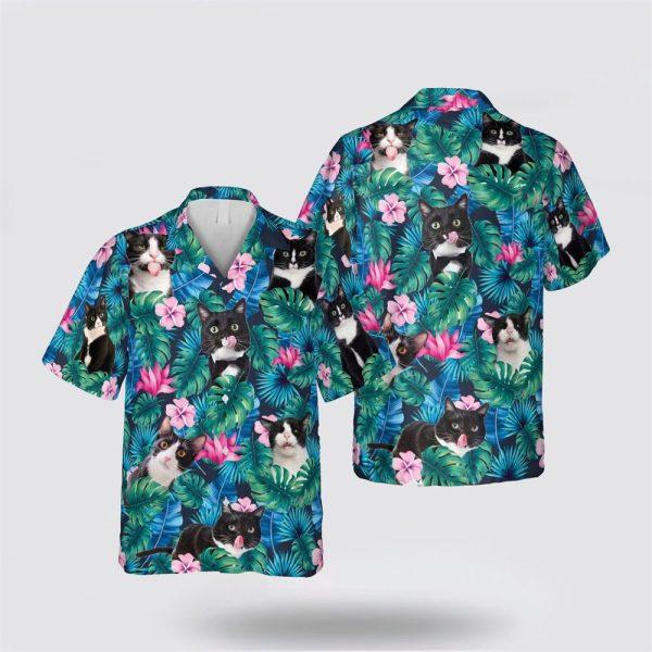 Tuxedo Cat With Funny Face Flower Tropic Hawaiin Shirt – Gifts For Pet Lover