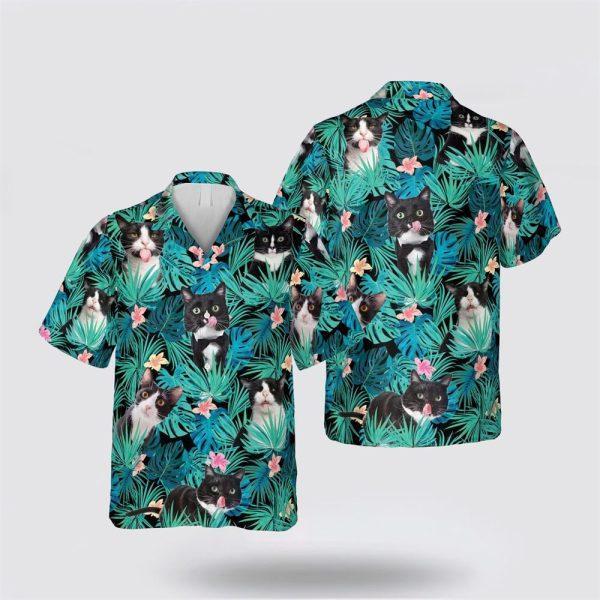 Tuxedo Cat With Funny Face Leaves Tropic Hawaiin Shirt – Gifts For Pet Lover