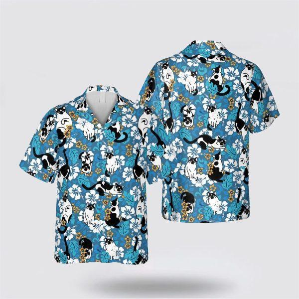 Tuxedo Playing With Flower Pattern Hawaiin Shirt – Gifts For Pet Lover