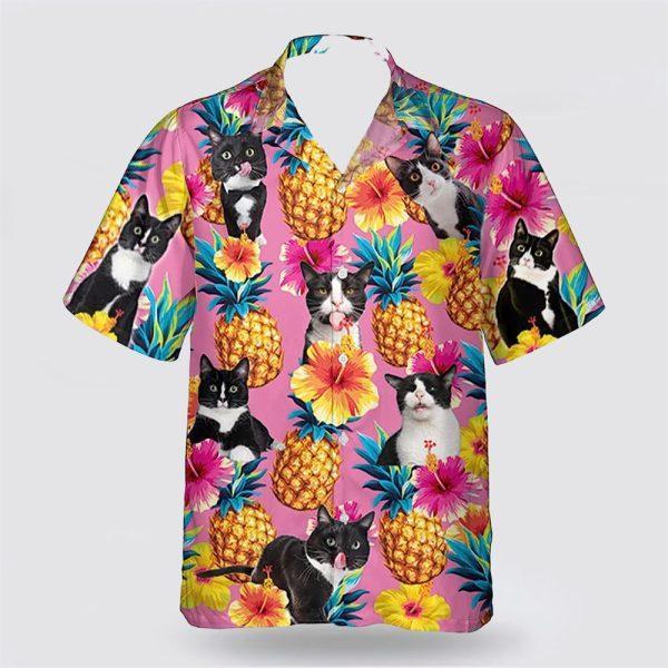 Tuxedo With Flower Troipic On The Pink Background Hawaiin Shirt – Gifts For Pet Lover