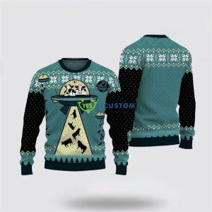 UFO ALien Cow Abduction Ugly Christmas Sweater…