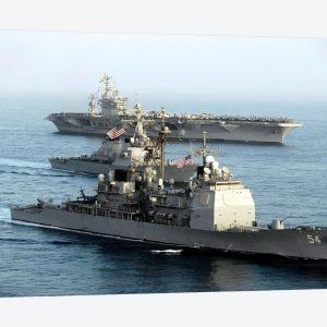 USS Antietam, USS Nimitz, And USS Higgins Transit Through The Gulf Of Oman US Navy Canvas Wall Art – Gift For Military Personnel
