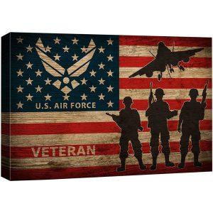 US Air Force Canvas Wall Art Retro Wood Grain Veteran Soldier – Gift For Military Personnel