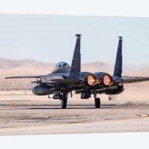 US Air Force F-15E Strike Eagle Takes Off In Full Afterburner Canvas Wall Art – Gift For Military Personnel