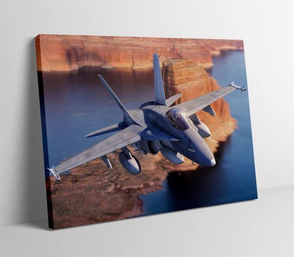 US Air Force F-18 Airplane FA-18 Hornet Strike Fighter Jet Canvas Wall Art – Gift For Military Personnel