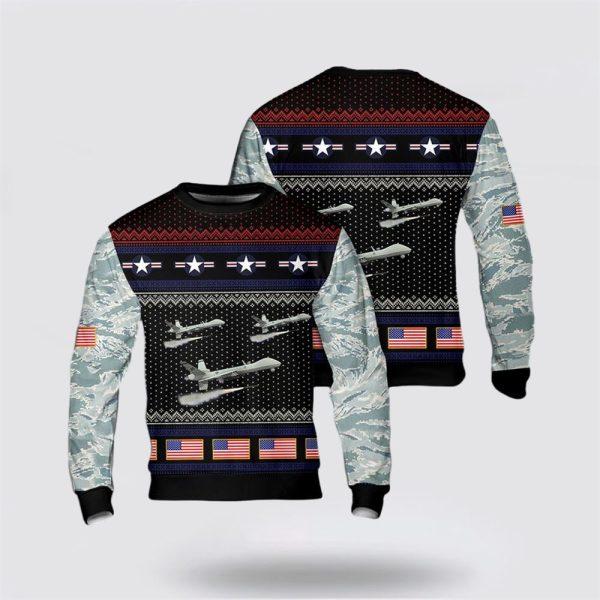 US Air Force General Atomics MQ-9 Reaper Christmas AOP Sweater – Gift For Military Personnel