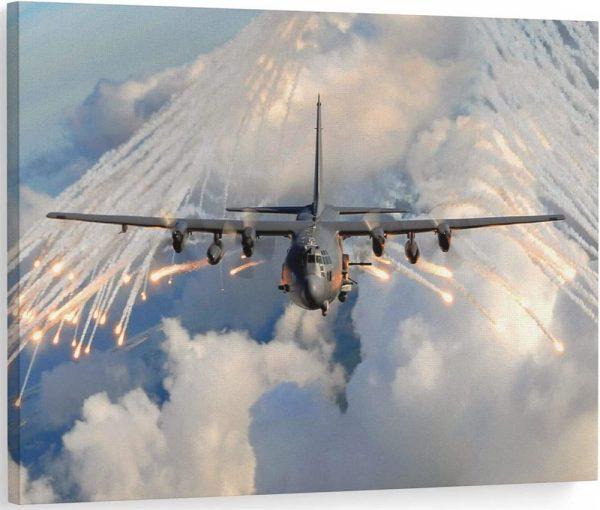 US Air Force Pavaieics AC-130 Airplane  ACE-130  Air Gunship Fighter Jet Canvas Wall Art – Gift For Military Personnel