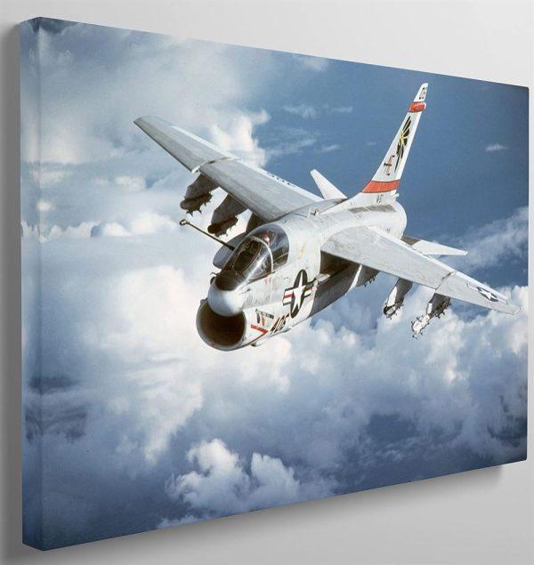 US Air Force Pavaieics Airplane A-7 Attack Aircraft CorsairⅡ Fighter Jet Canvas Wall Art – Gift For Military Personnel