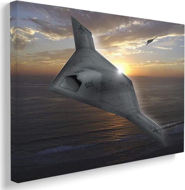 US Air Force X-47B Airplane Fighter Jet Canvas Wall Art – Gift For Military Personnel