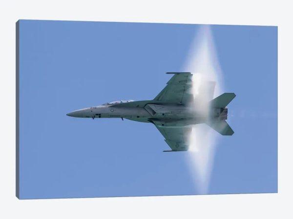 US Navy FA-18F Super Hornet Flies By At High Transonic Speed Canvas Wall Art – Gift For Military Personnel